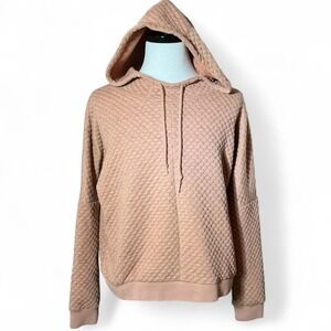 BKE Women's Quilted Textured Hoodie Pullover Sweatshirt Peach Size L